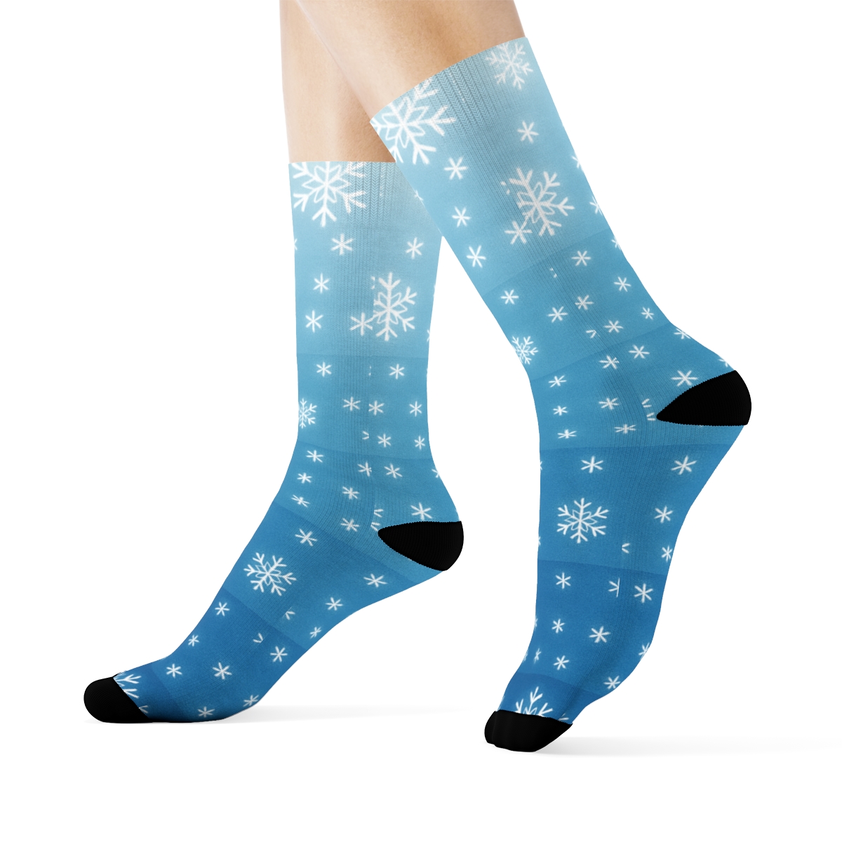 Icy Blue Holiday Snowfall Gradient Bands premium sports crew socks
