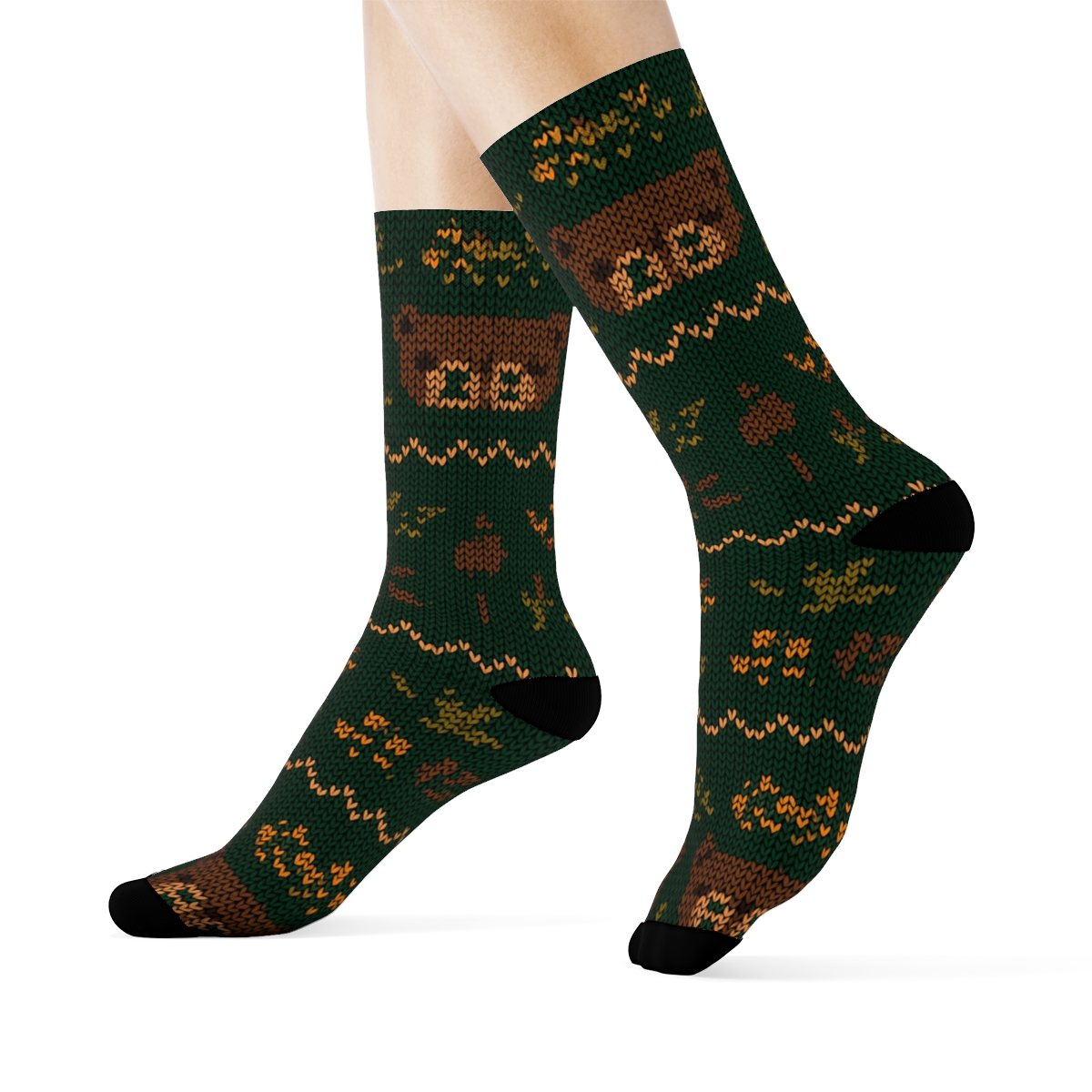 Knitted Fair Isle Bear Paw Rhythm personalized crew socks