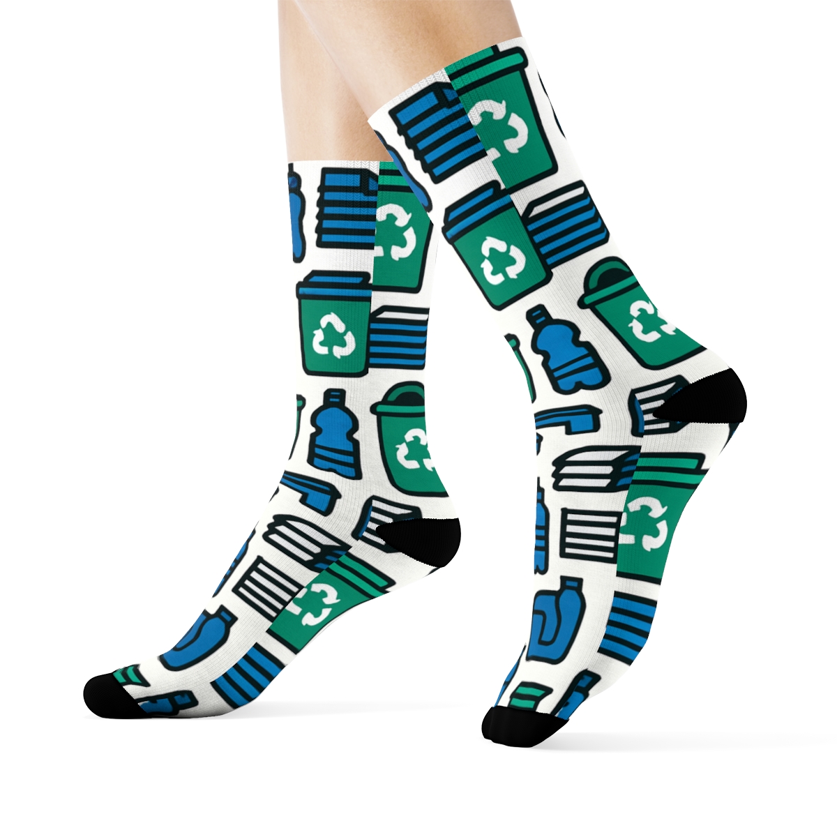 Safety Grid With Recycling Plant Worker Icons trendy patterned crew socks