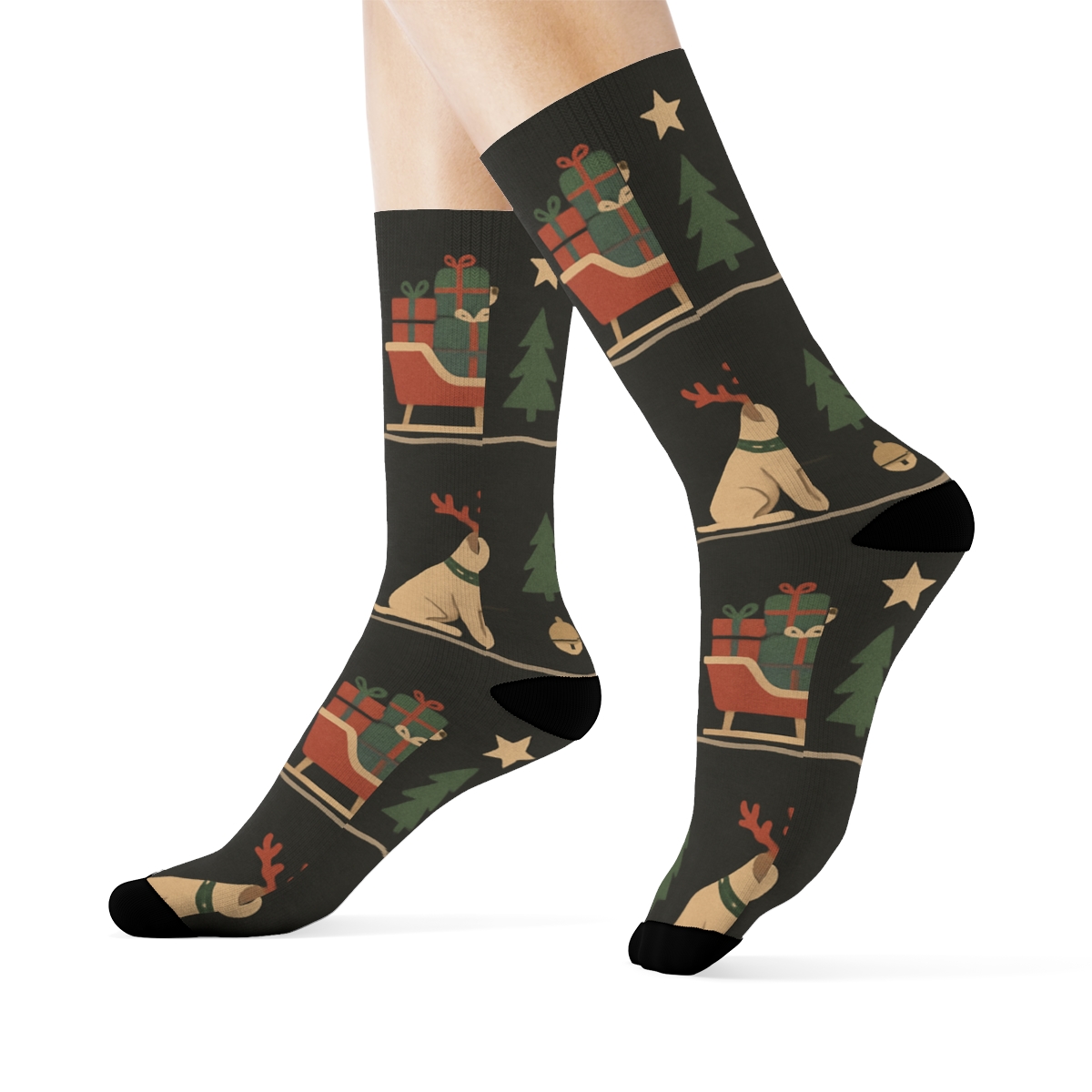Dog Sleigh Team Repetition On Charcoal Background stylish athletic crew socks