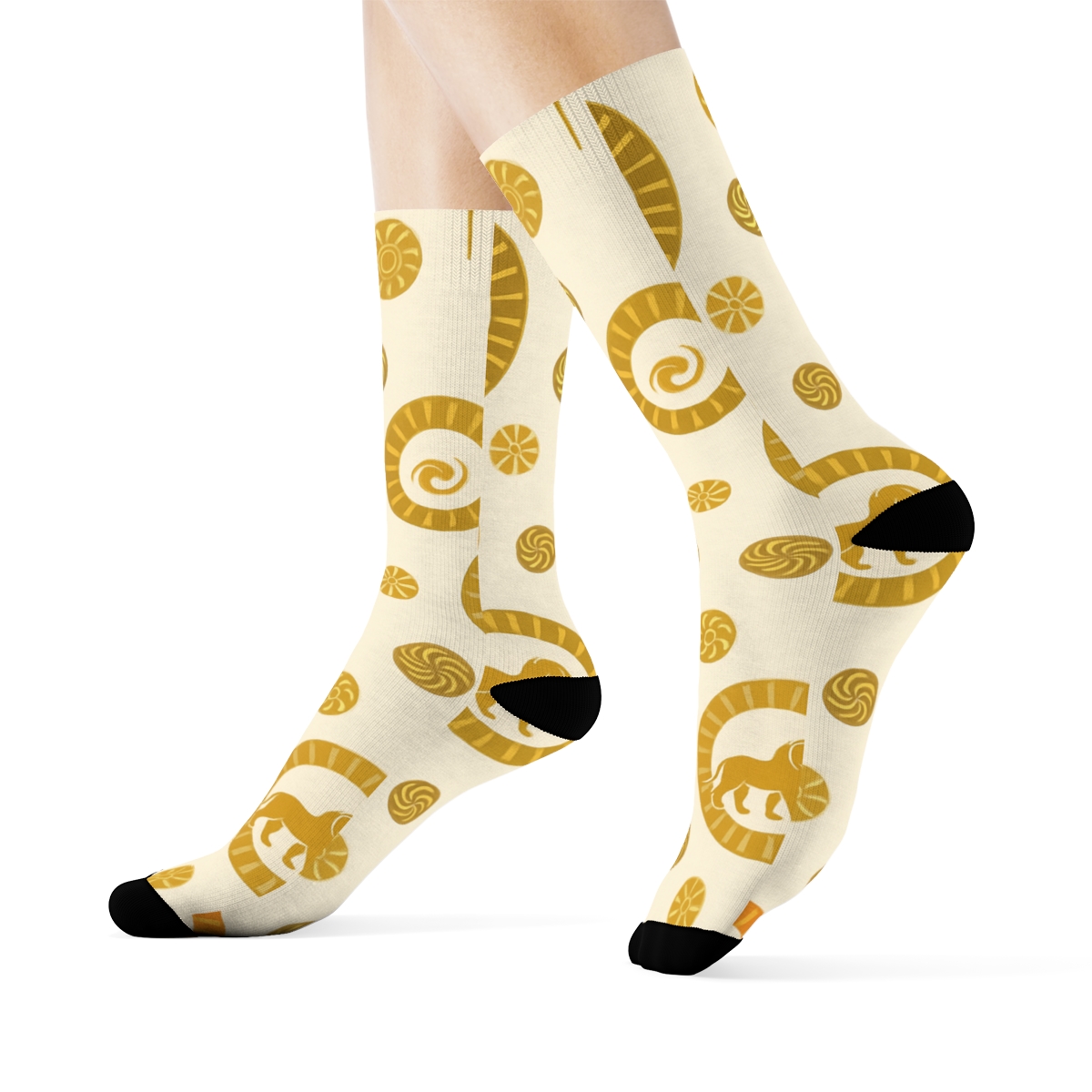Savanna Sun Medallions With Lion Silhouettes custom crew socks