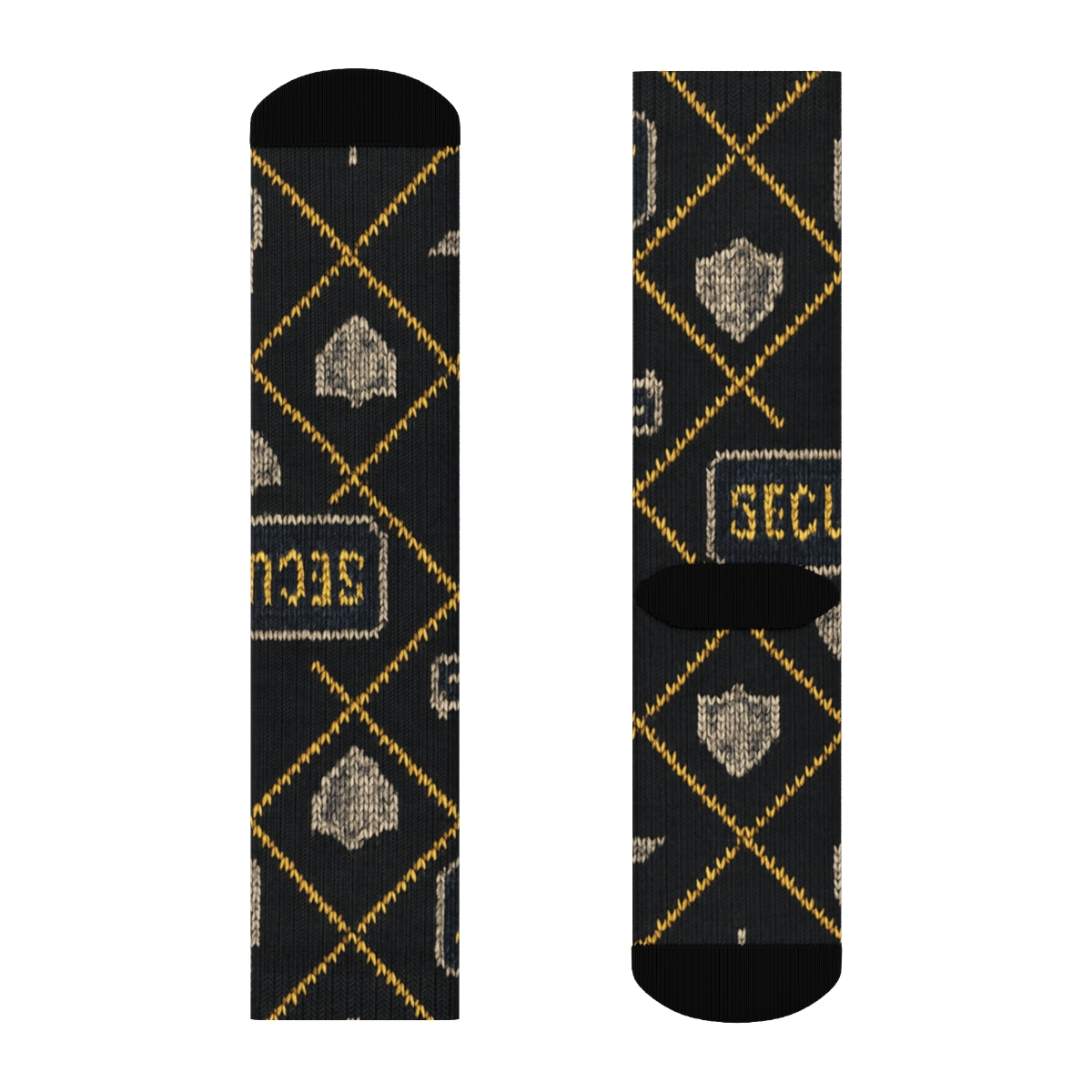 Knitted Security Guard Badge Lattice unique graphic crew socks
