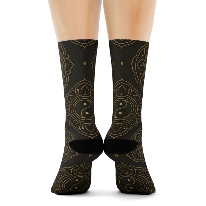 Charcoal Gold Taijitu Mandala Lattice personalized crew socks