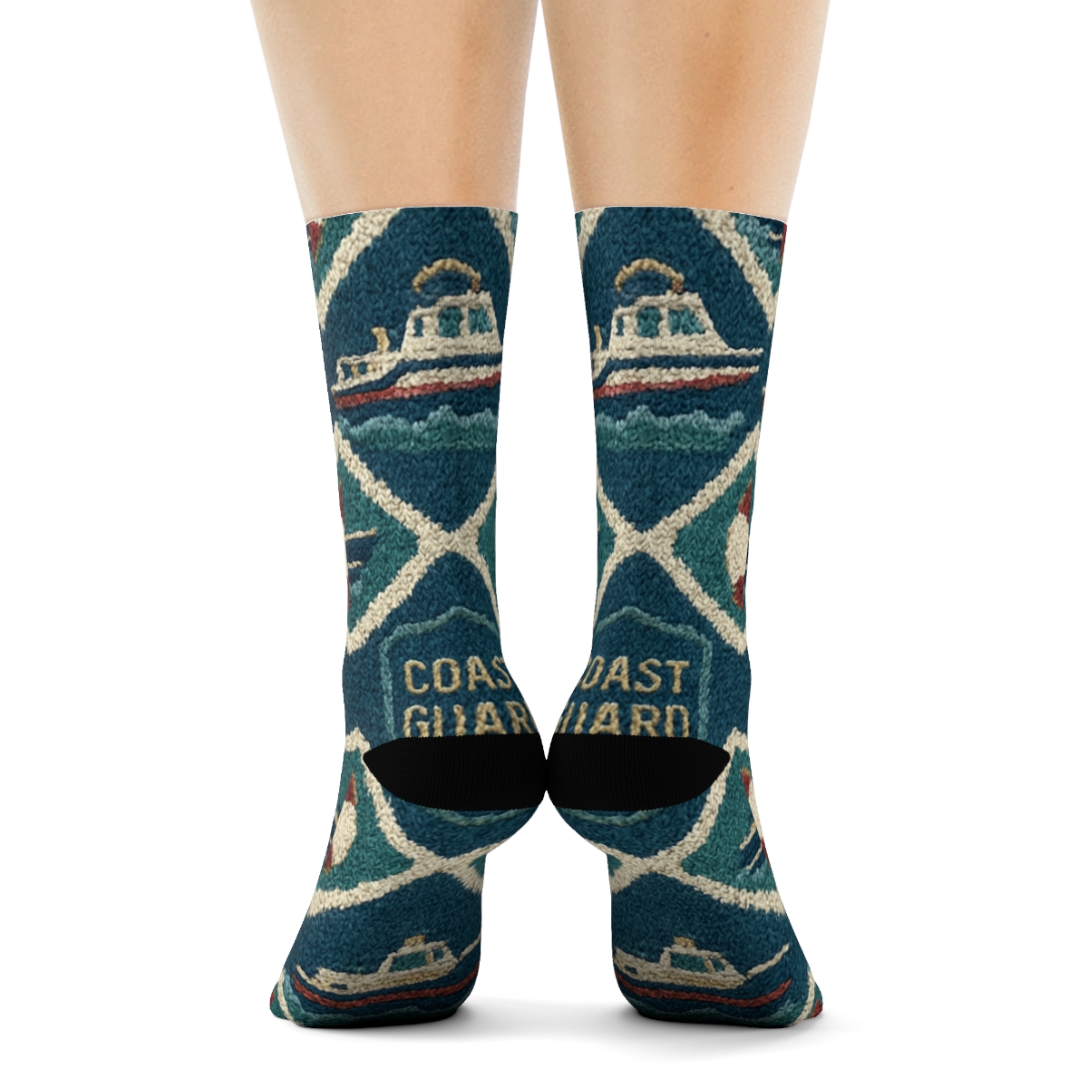 Knit Illusion Coast Guard Officer Rescue Ropes Mosaic designer printed crew socks