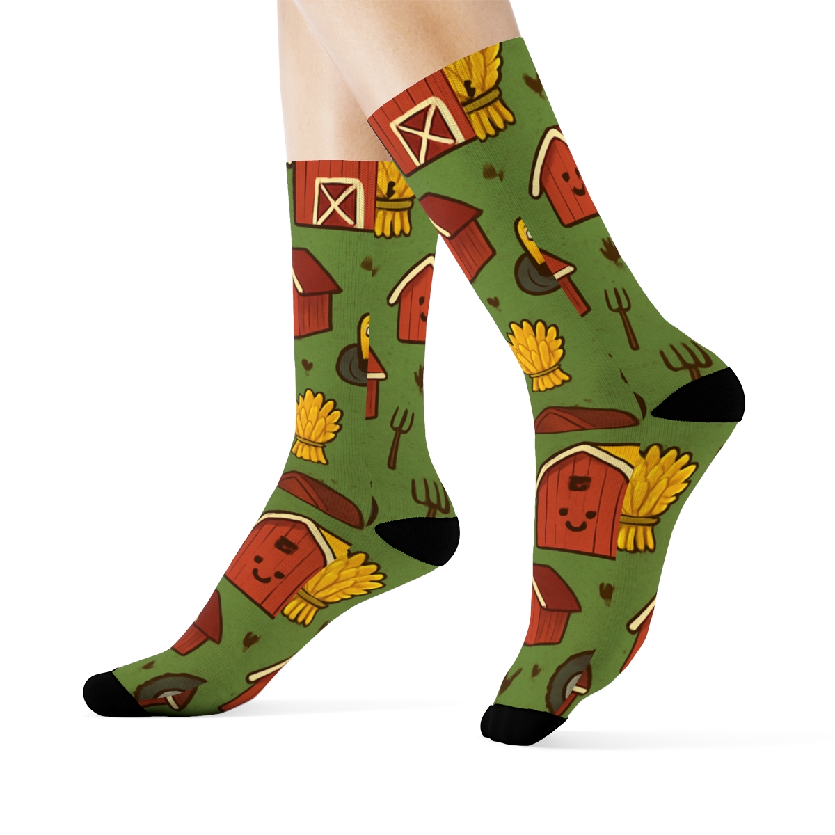 Tractor Parade With Farmer Motifs designer printed crew socks