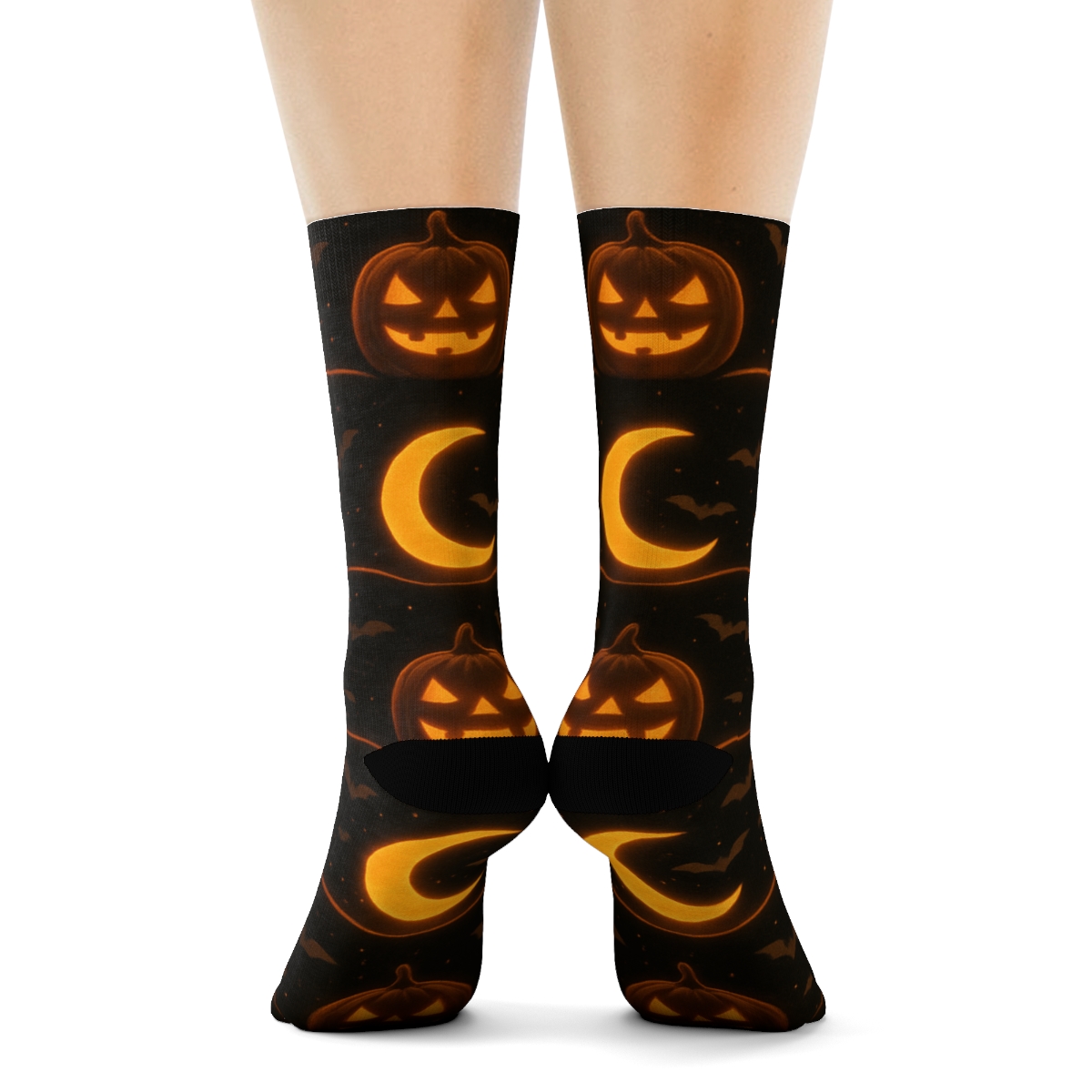 Haunted Pumpkin Moon Bands On Black Background stylish athletic crew socks