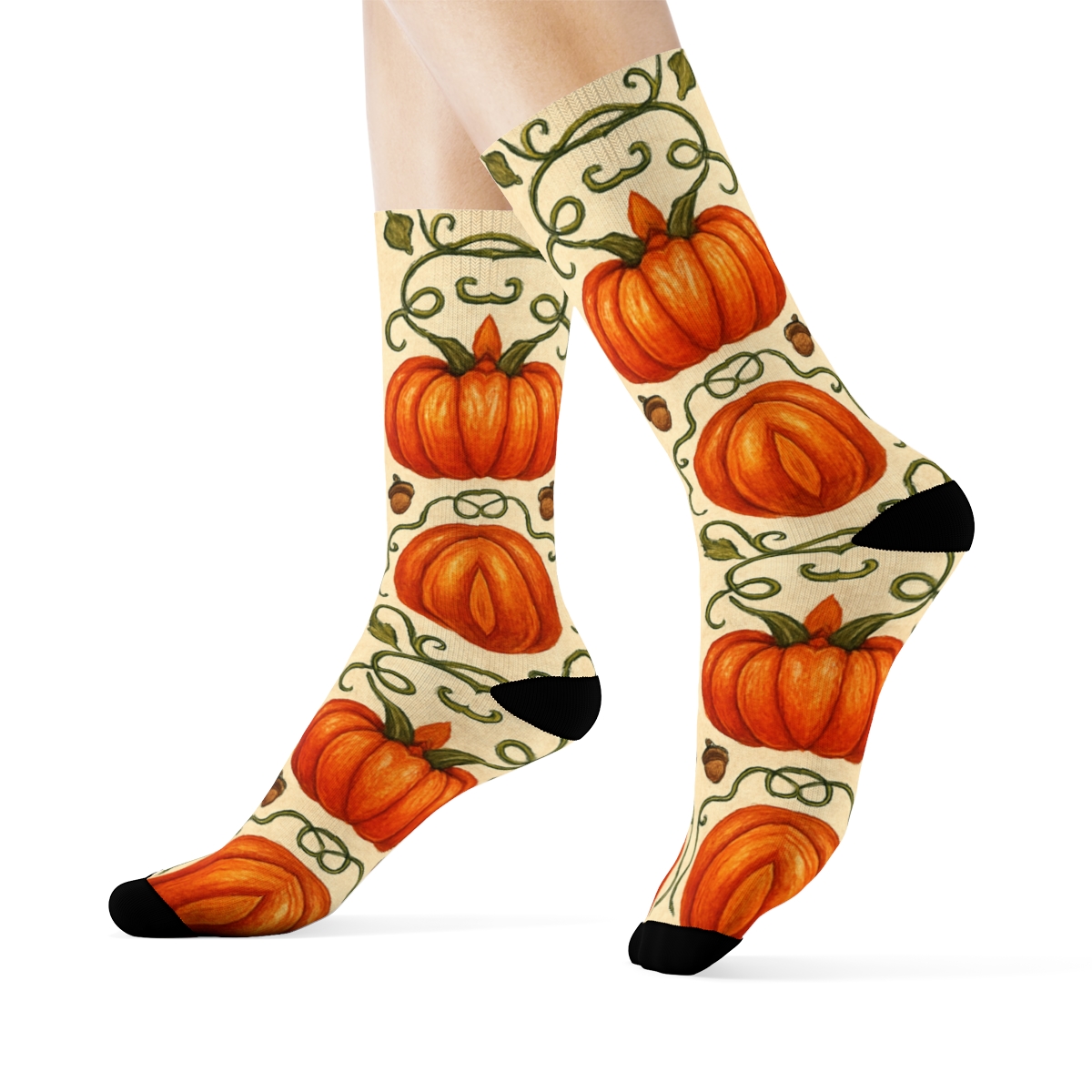 Pumpkin Patch Mirror Tiles On Creamy Beige Background comfortable cotton crew socks