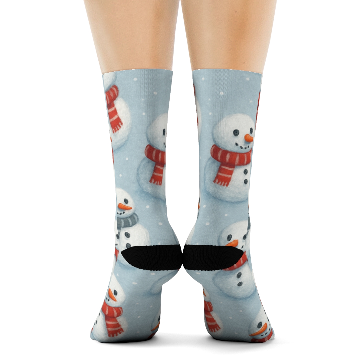 Snowman Buttons And Scarves Xmas Scatter On Ice Blue unique graphic crew socks