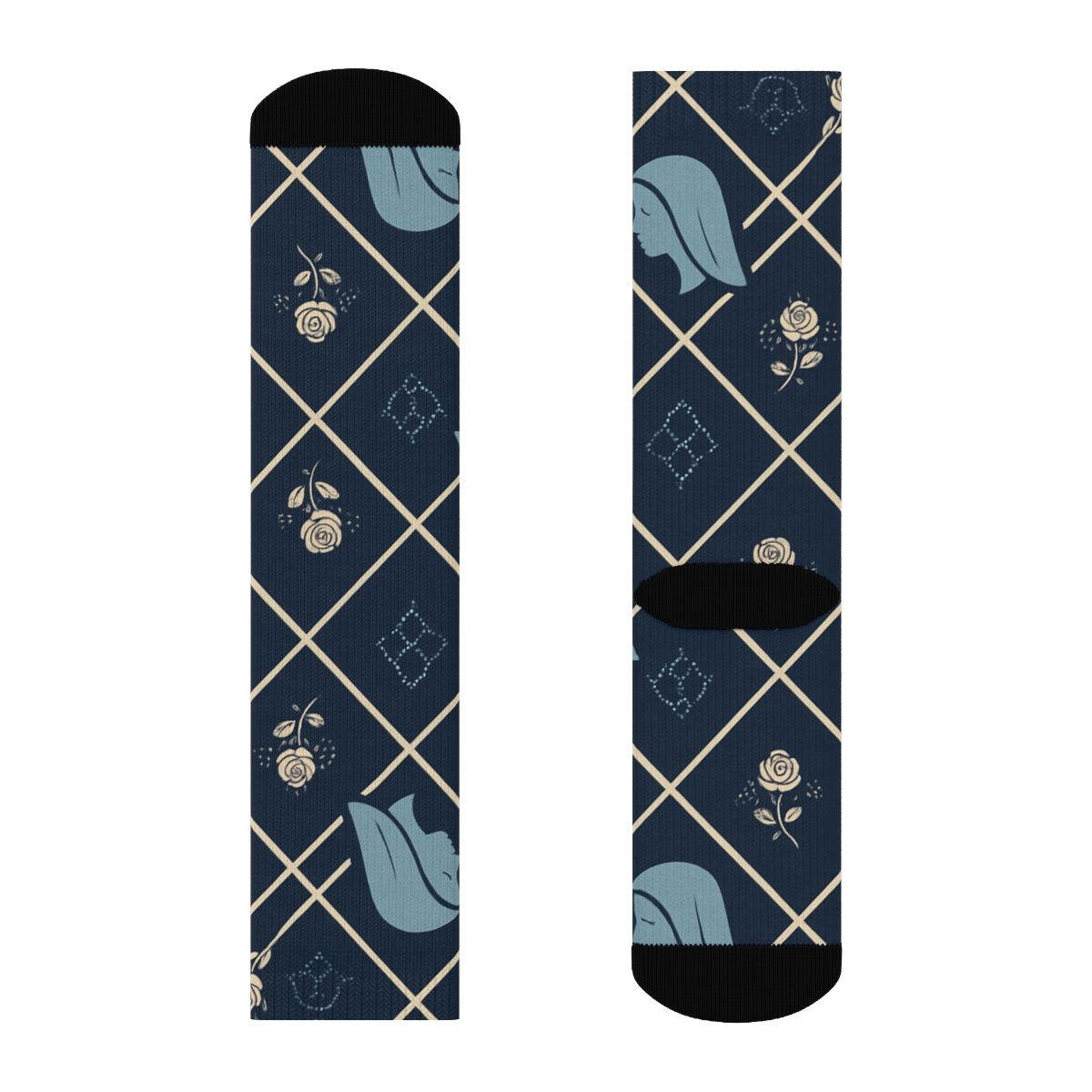 Ribbon Lattice With Mary Silhouettes premium sports crew socks