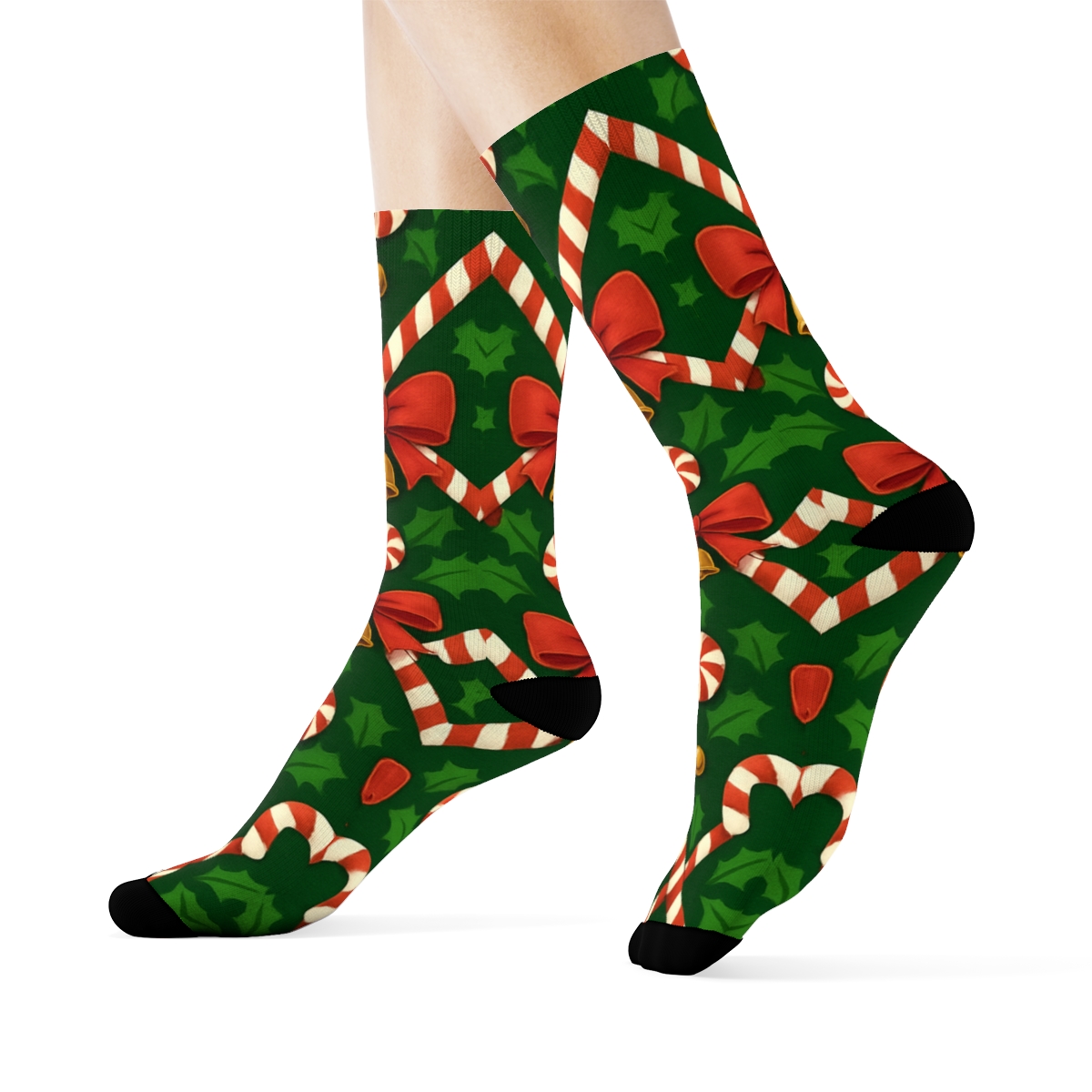 Candy Cane Lattice In Holiday Ribbonwork personalized crew socks