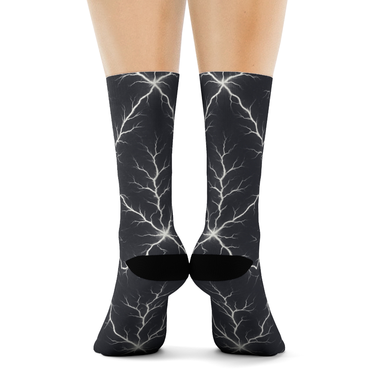 Fractal Branch Bolt Lattice In Storm Charcoal soft everyday crew socks