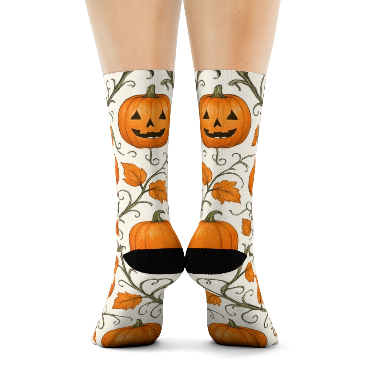 Pumpkin Vine Lattice Repeat On White Background premium sports crew socks