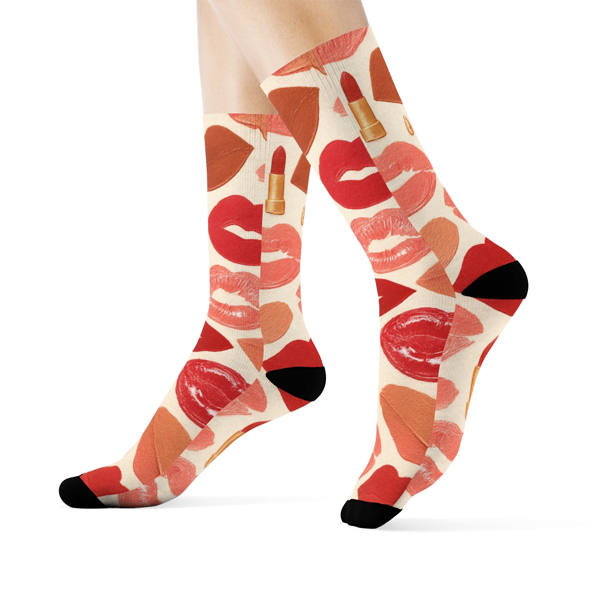 Beauty Collage With Kiss Mark Mosaic Tiles soft everyday crew socks