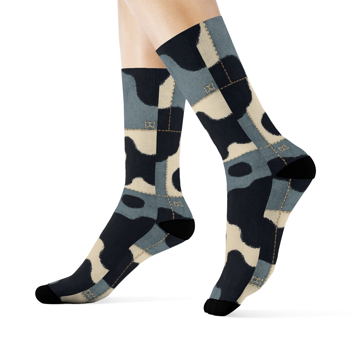 Denim Patch Spotwork unique graphic crew socks