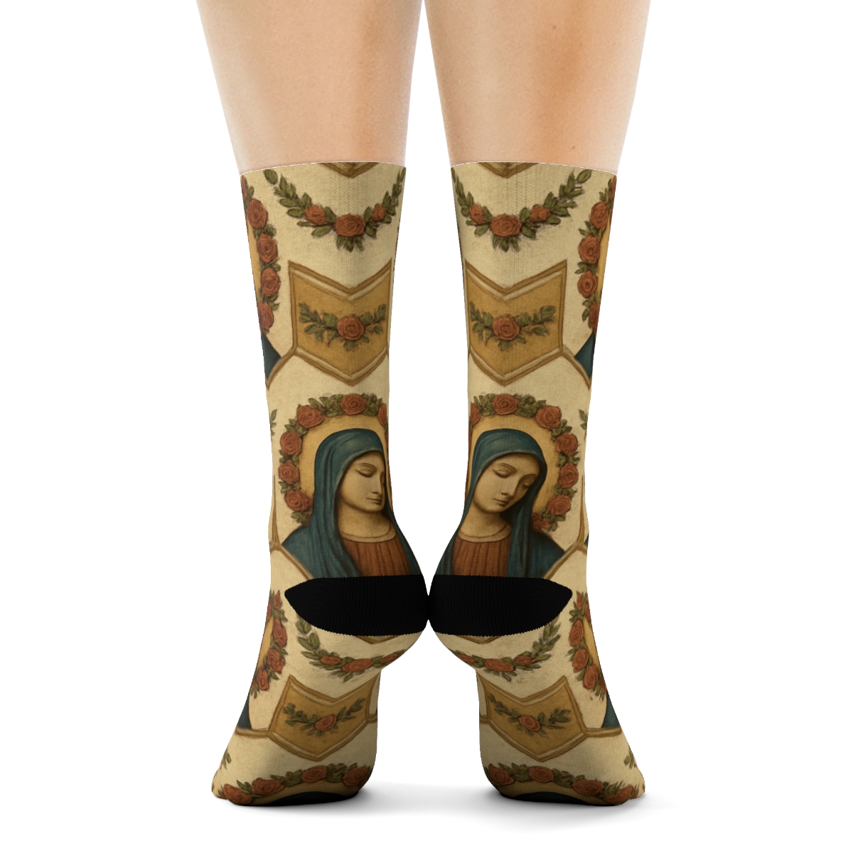 Rose Wreath Cameo Chevron With Mary personalized crew socks