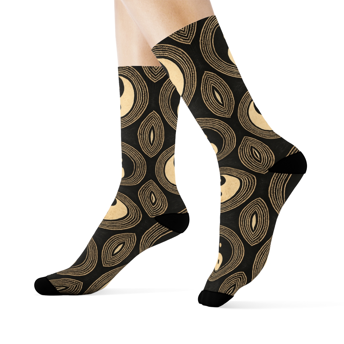 Gilded Ink Duality Mandala On Black custom crew socksGilded Ink Duality Mandala on Black Crew Socks - Image 3