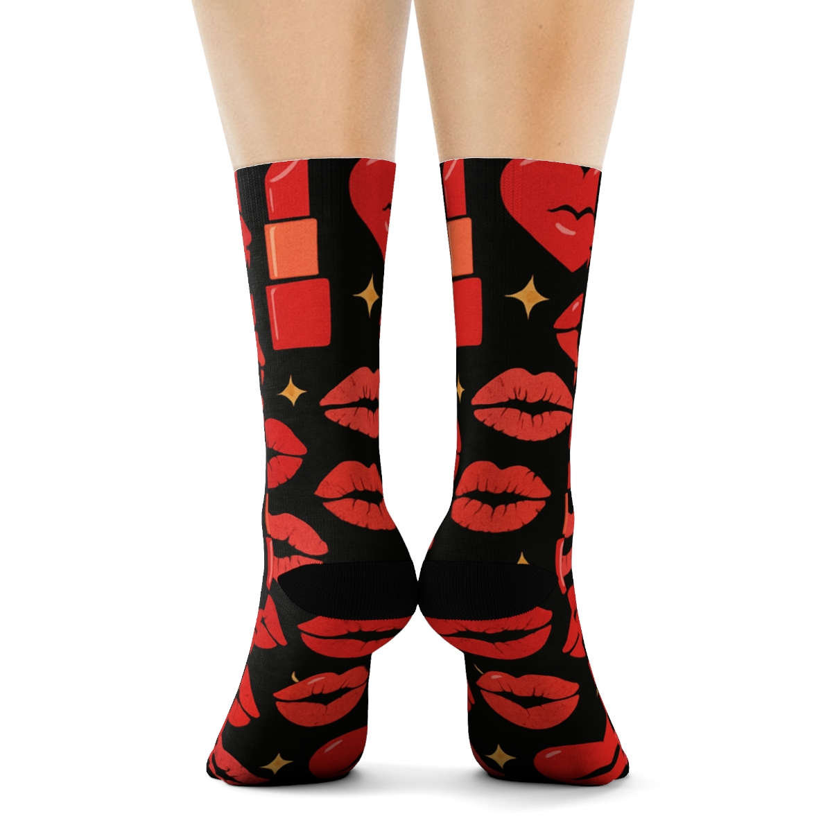 Pop Beauty Collage Pattern, Valentines Lips soft everyday crew socksPop Beauty Collage Pattern, Valentines Lips Crew Socks - Image 4