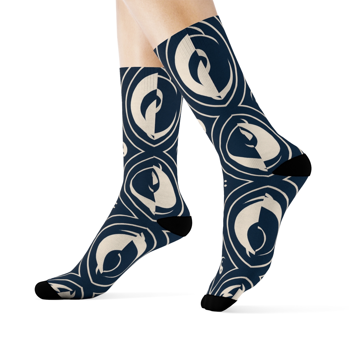 Radial Koi Duality Mandala On Deep Indigo personalized crew socks