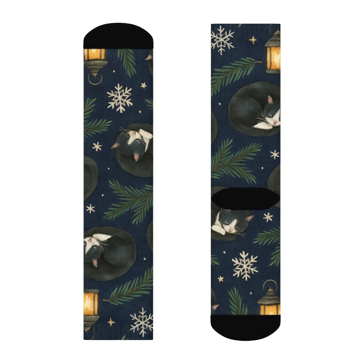 Midnight Carol Cats Scatter trendy patterned crew socks