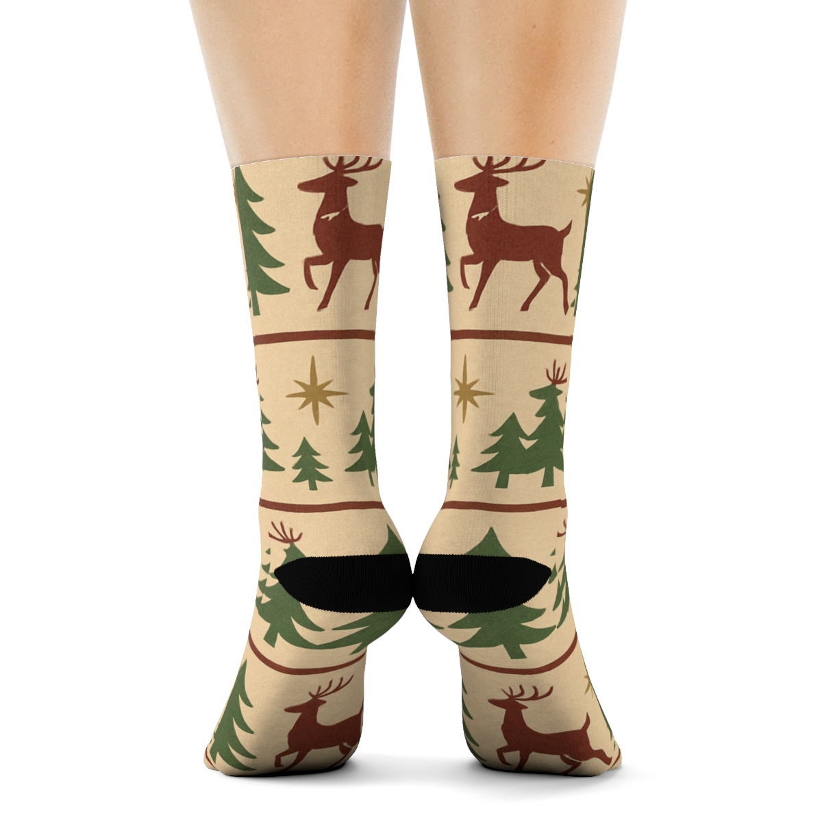 Vintage Reindeer Parade Poster Pattern, Xmas Edition custom crew socks