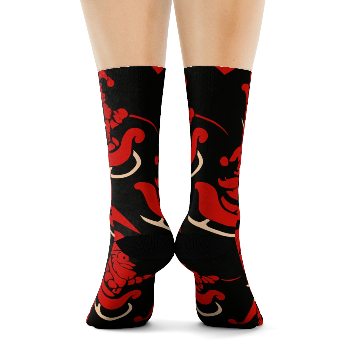 Santa Sleigh Array On Black Field designer printed crew socks