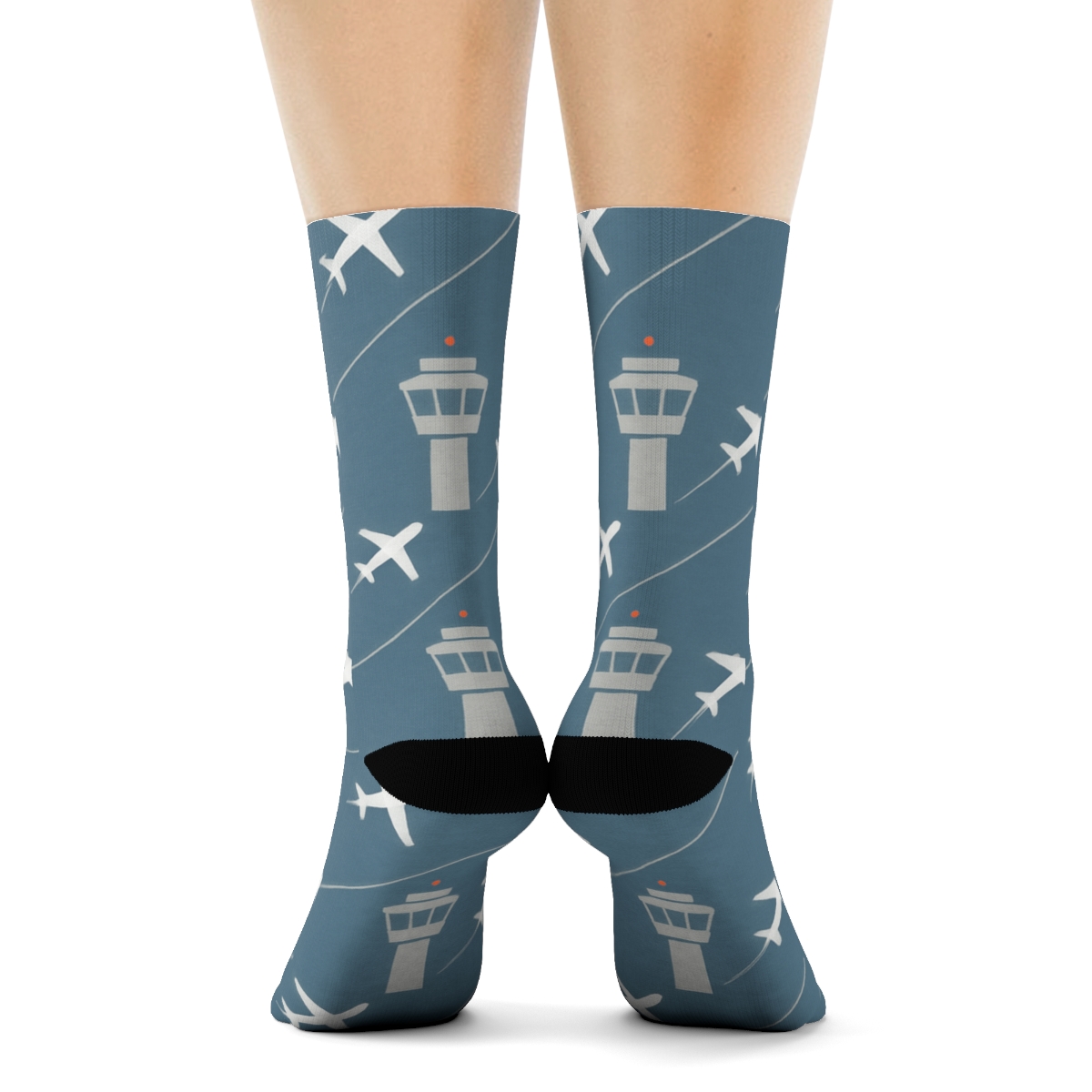 Air Traffic Control Tower Airplane Chevron soft everyday crew socks