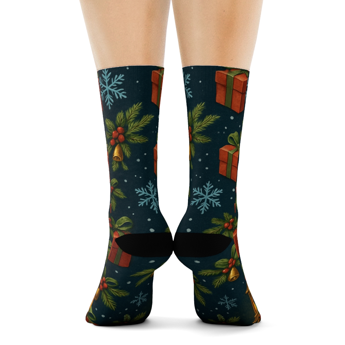 Lantern Lit Sleigh Parade Repeat On Deep Navy soft everyday crew socks