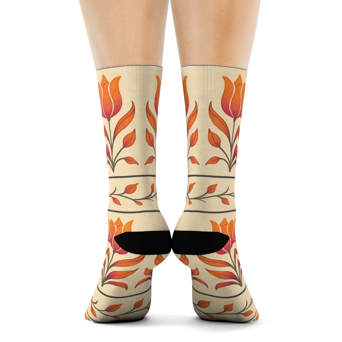 Vintage Tulip Border Bands trendy patterned crew socks