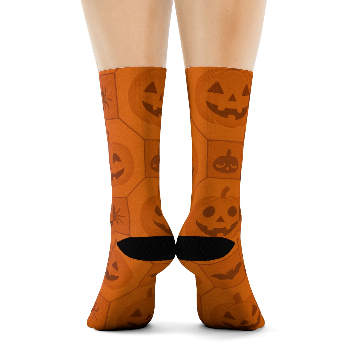 Pumpkin Hexagon Mosaic On Orange Background trendy patterned crew socks