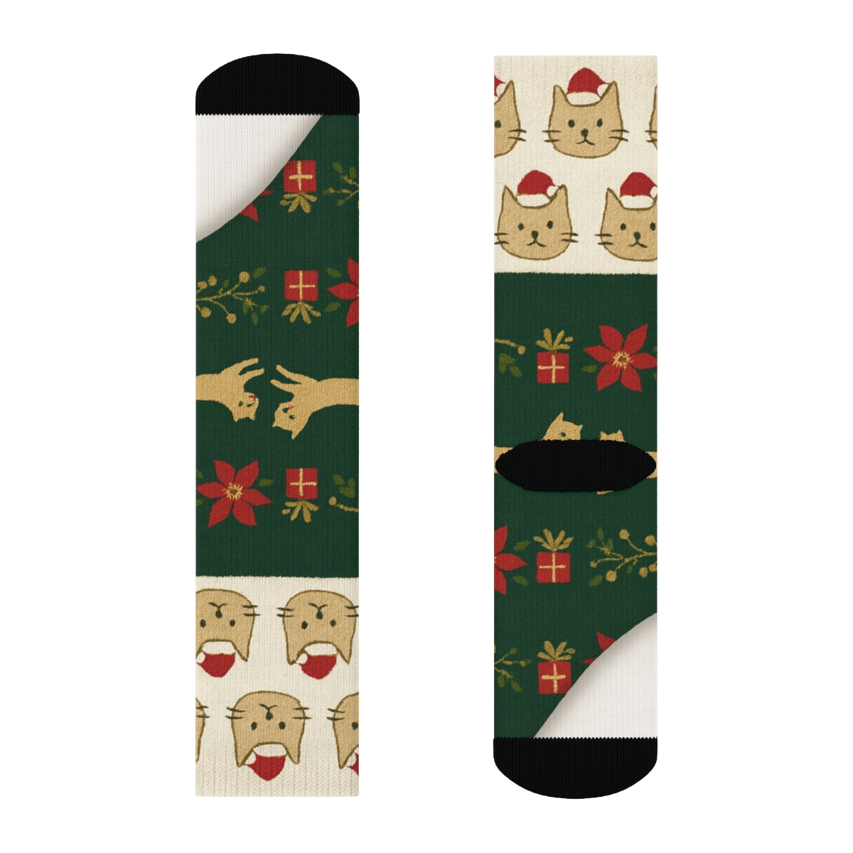 Cat Chaos Garland Border On White And Green Background trendy patterned crew socks