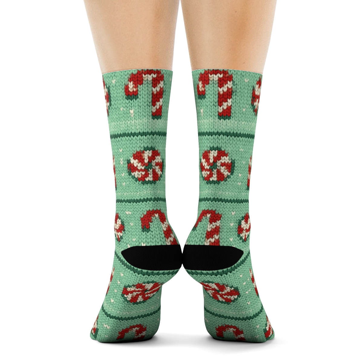 Peppermint Fair Isle Candy Canes Knit Illusion soft everyday crew socks