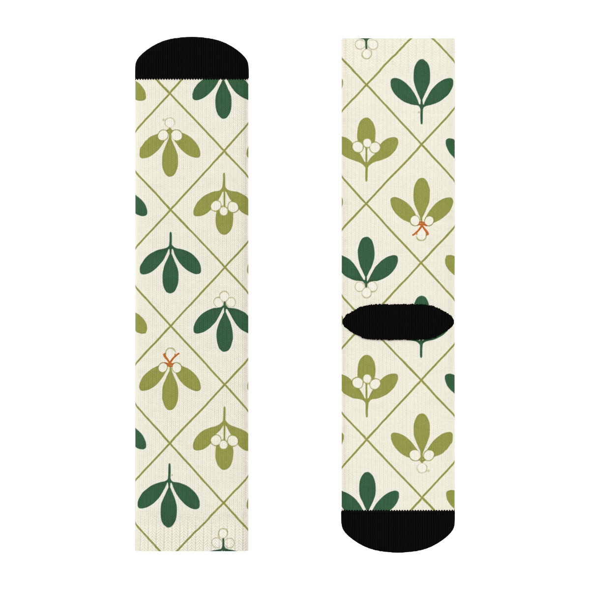Minimal Leaf Tessellation With White Berries, Mistletoe Edition trendy patterned crew socks