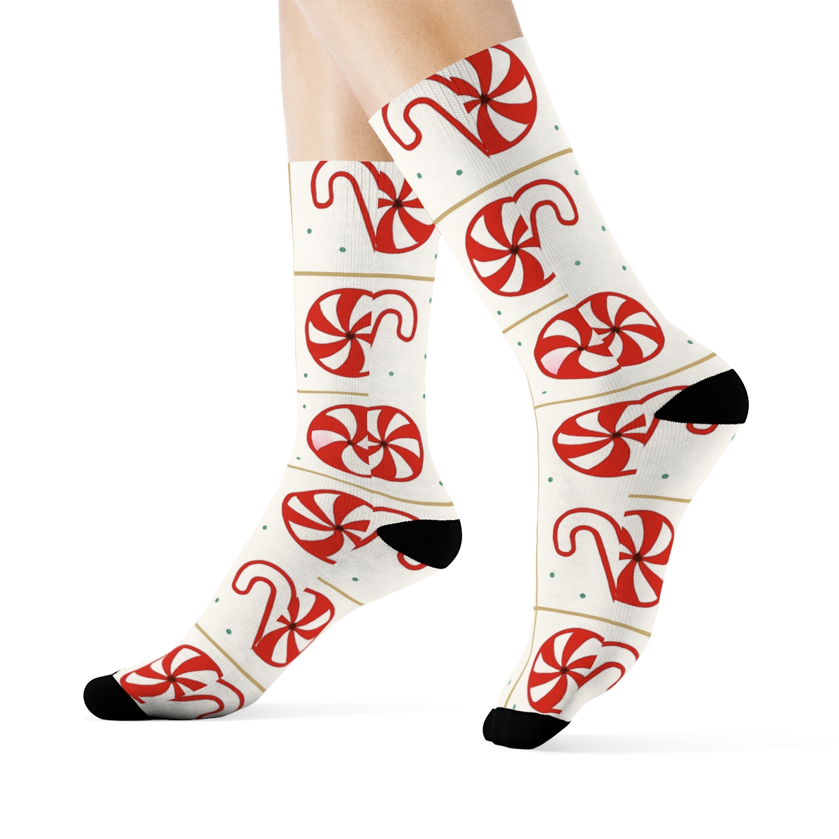 Peppermint Swirl Grid With Candy Canes Accent comfortable cotton crew socks