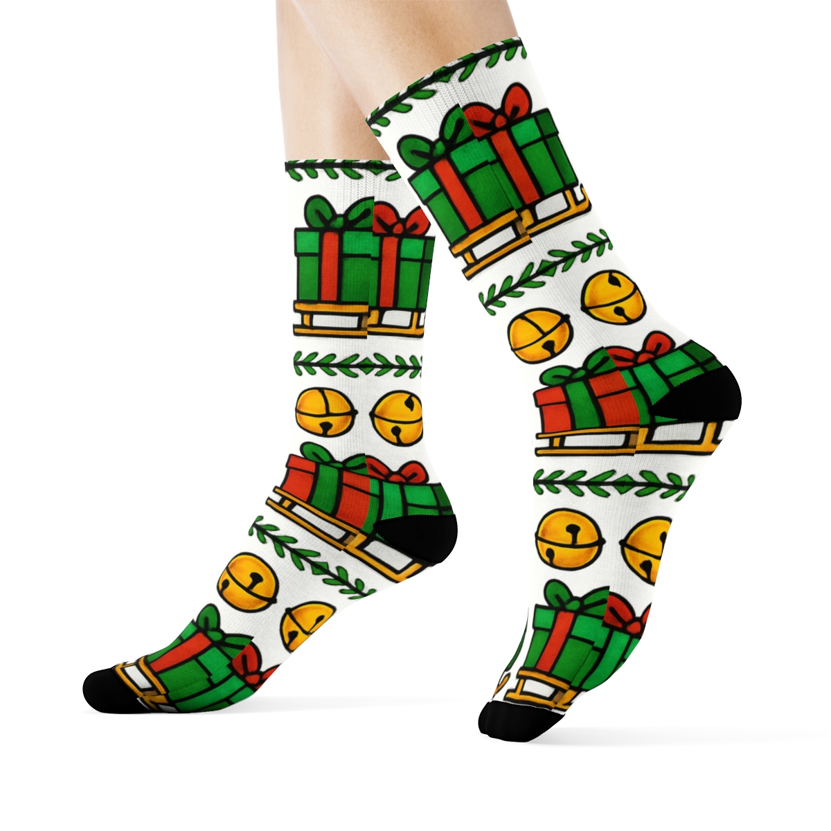 Gift Trail With Sleigh Bells Stripe personalized crew socks