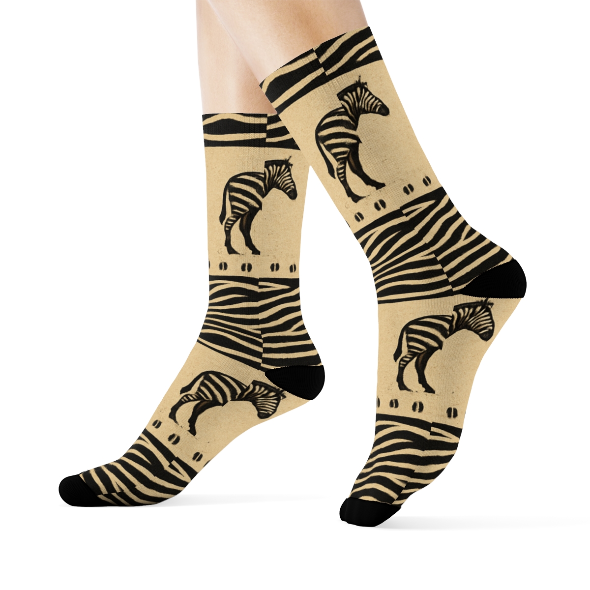 Retro Safari Cream Zebra Silhouette Stripe Bands personalized crew socks