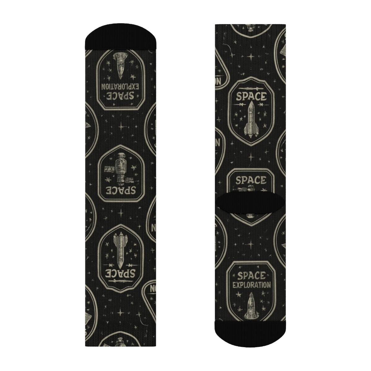 Metallic Silver Mission Patch Grid On Black Background stylish athletic crew socks