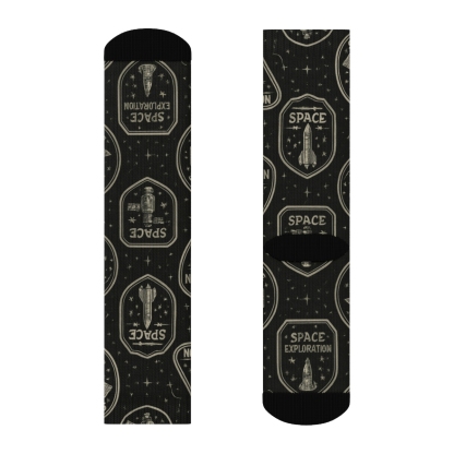 Metallic Silver Mission Patch Grid On Black Background stylish athletic crew socks