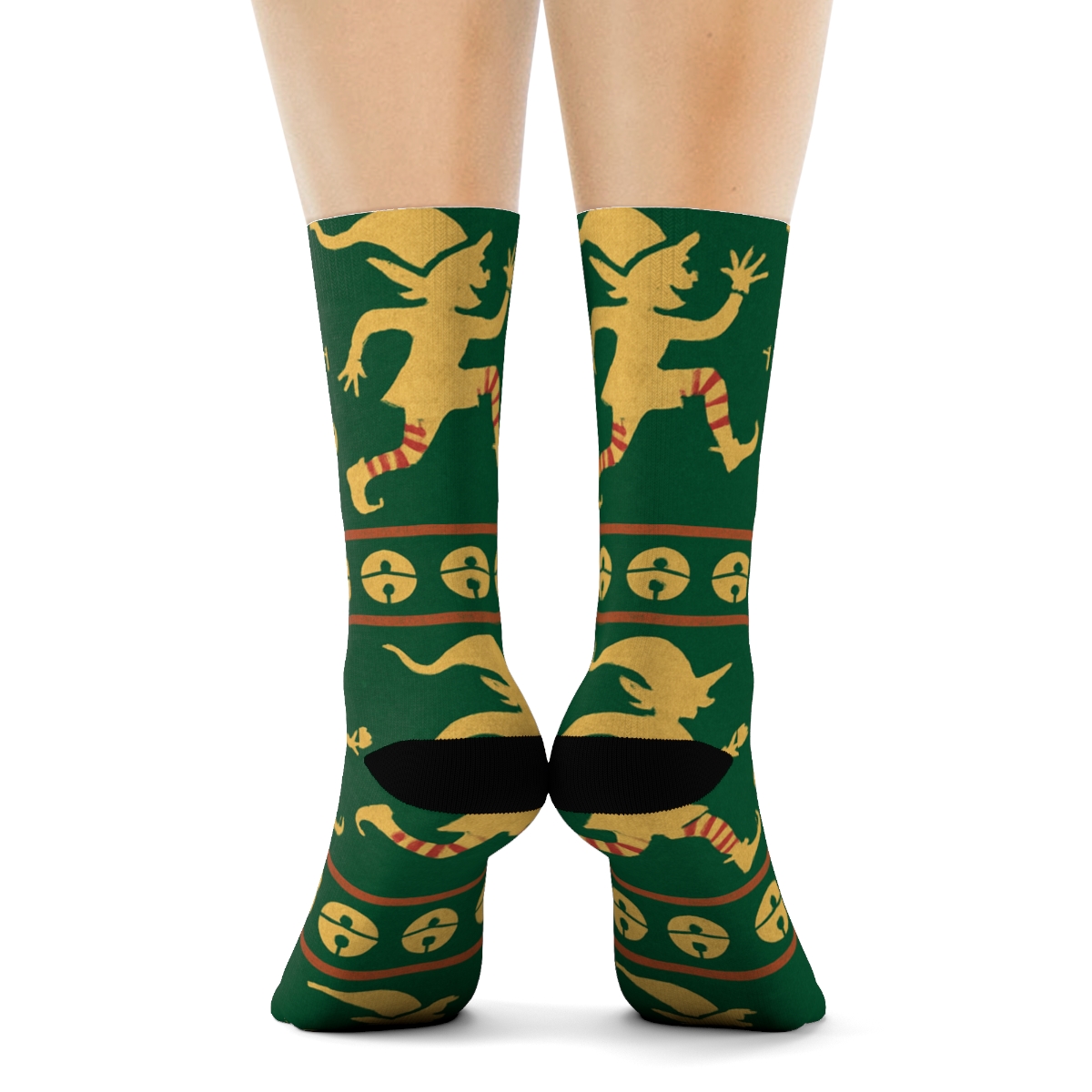 Elf Pattern Bands On Green Background comfortable cotton crew socks