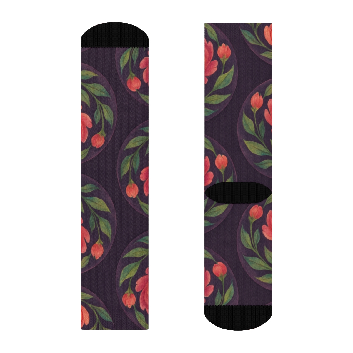 Sunset Peony Medallion Tiles On Deep Plum Background stylish athletic crew socks