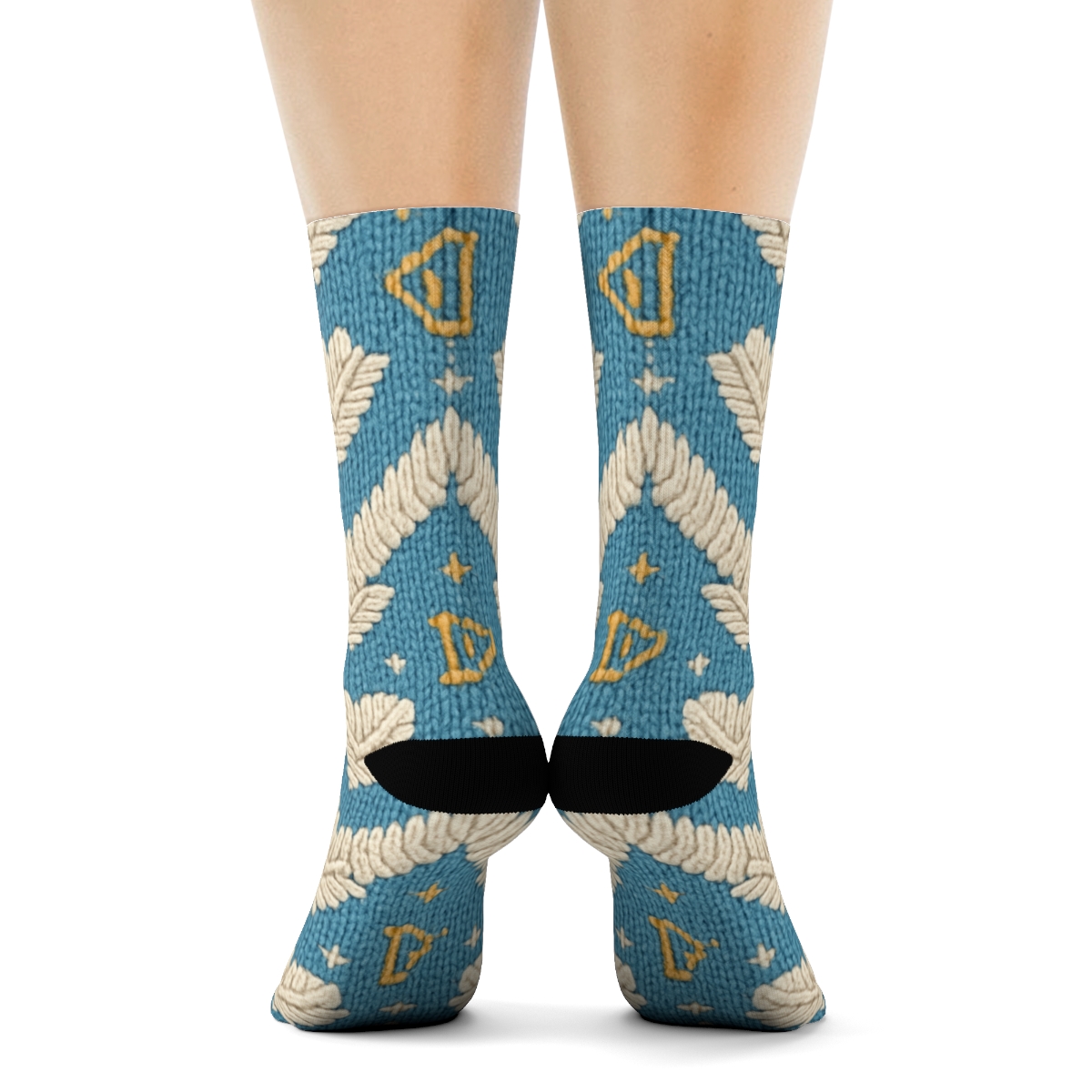 Angel Feather Chevron On Sky Blue Ground trendy patterned crew socks