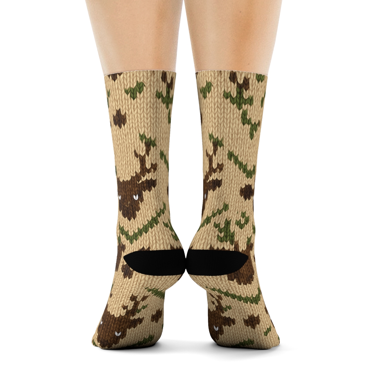 Knit Illusion Pattern With Deer Motifs comfortable cotton crew socks
