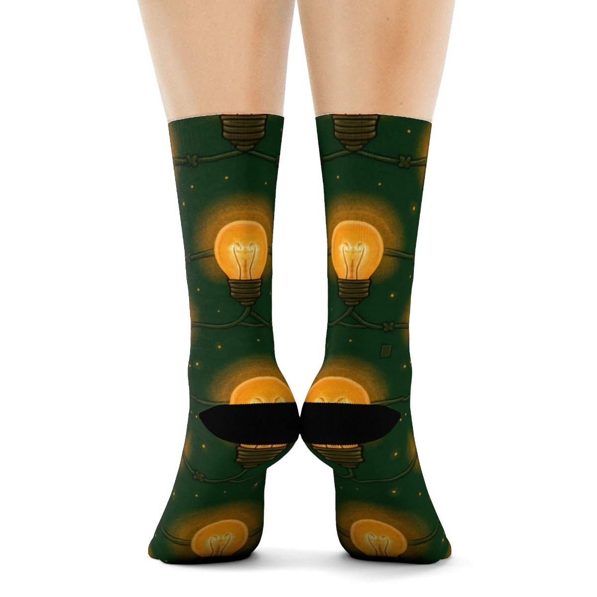 Warm Amber Bulb Chain On Deep Evergreen stylish athletic crew socks