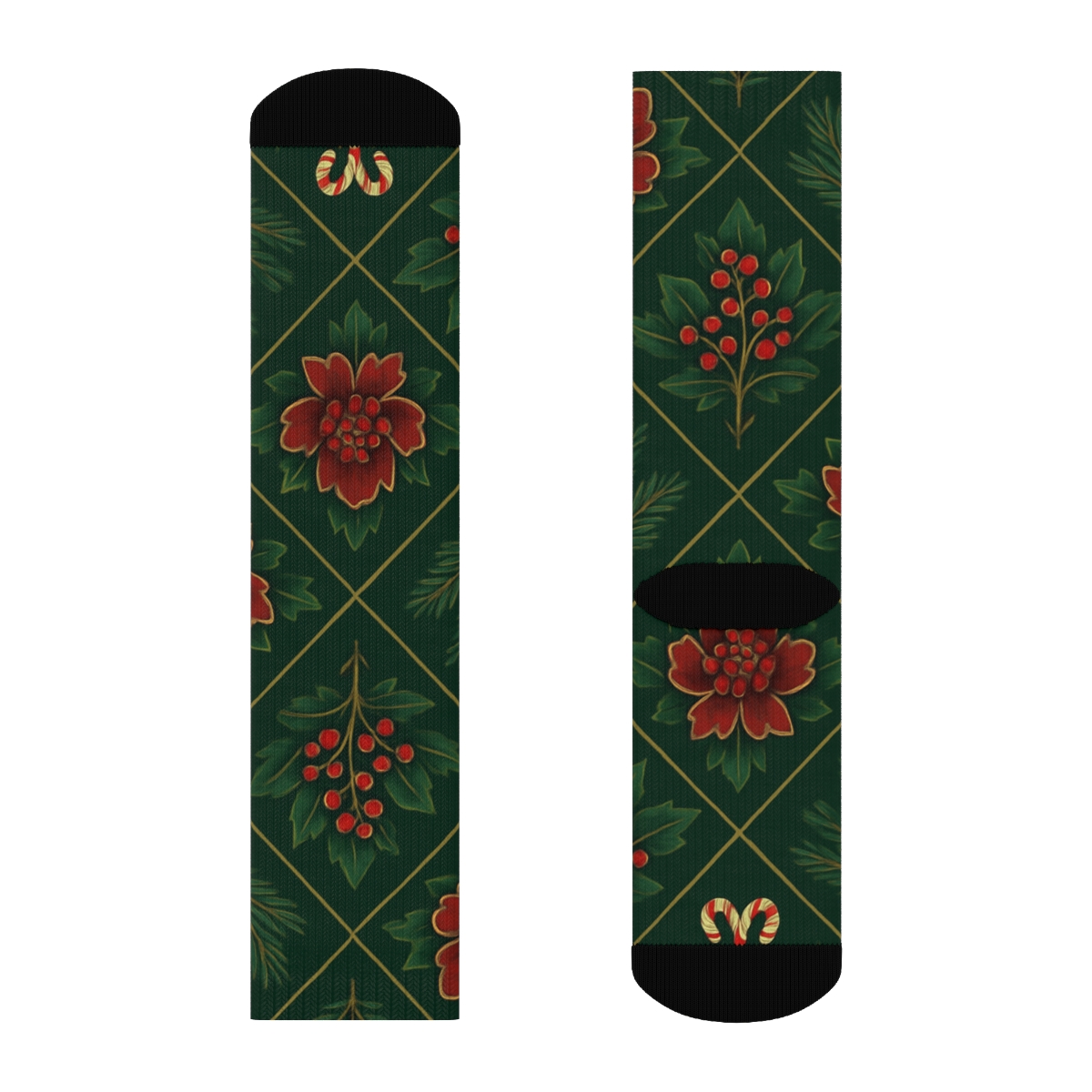 Holly Peony Lattice On Deep Pine Green Background personalized crew socks