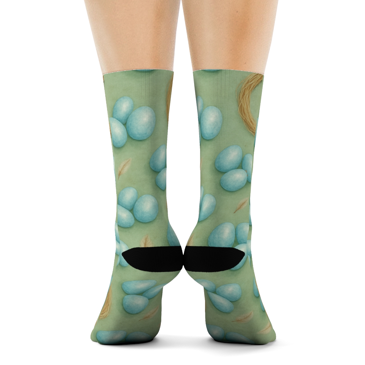 Robin Egg Scatter And Nest Ring Repeat On Soft Sage Green Background premium sports crew socks