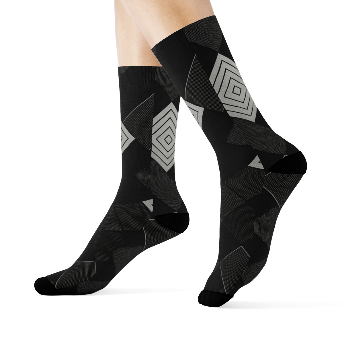 Nested Progressive Checker Blocks With Concentric Square Insets On Charcoal custom crew socks