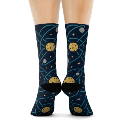 Ionized Teal Orbital Band Tessellation On Deep Navy custom crew socks