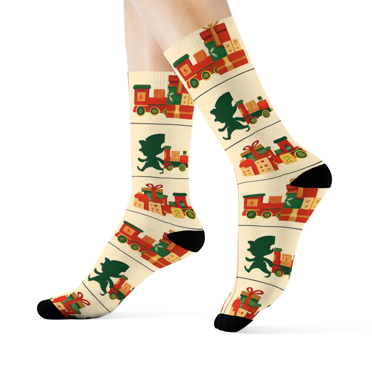 Elf Toy Workshop Grid Christmas premium sports crew socks