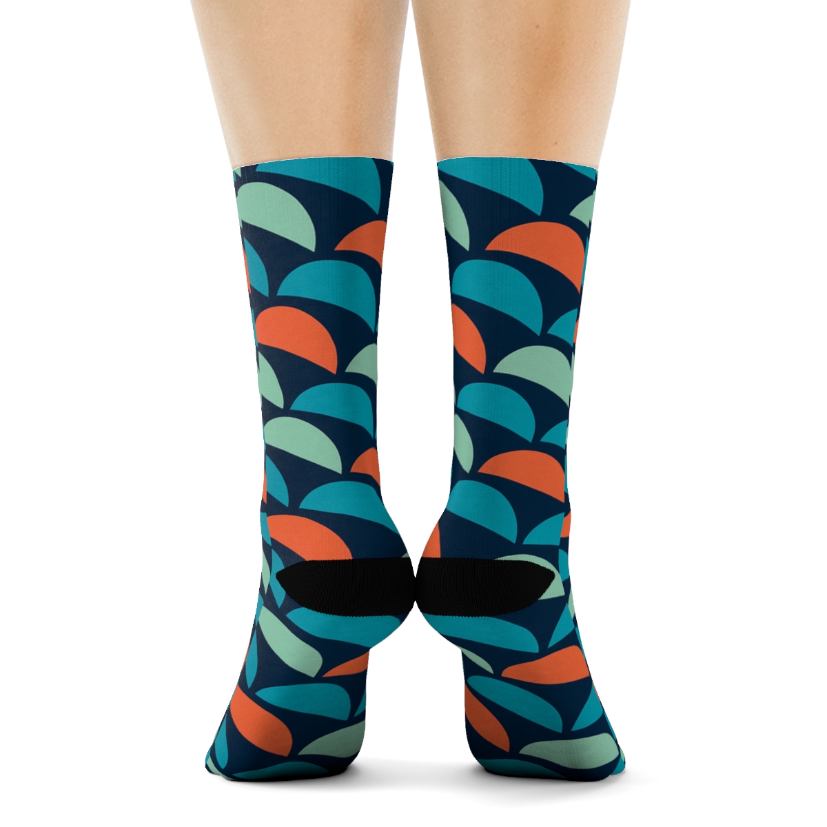 Fish Scale Drift On Midnight Current soft everyday crew socks