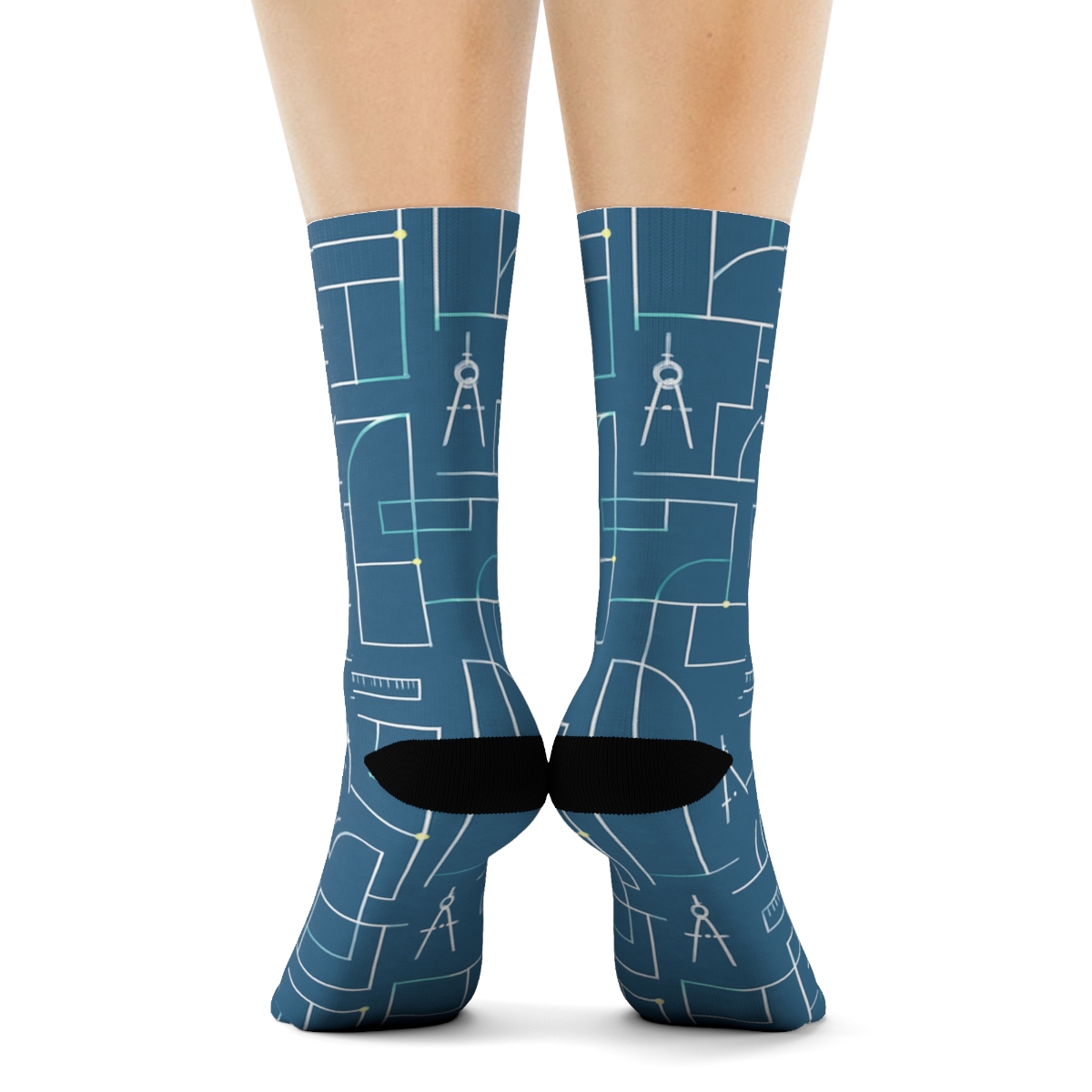 Blueprint Lattice With Architect Icons comfortable cotton crew socks