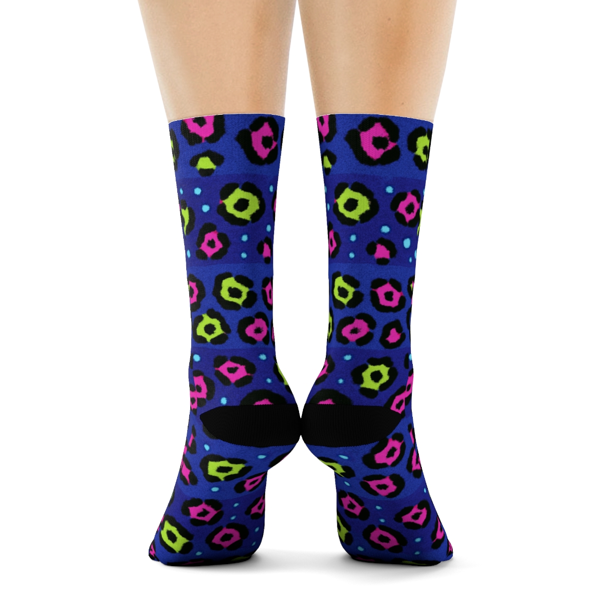 Neon Rosette Stripe Pulse On Indigo Background personalized crew socks